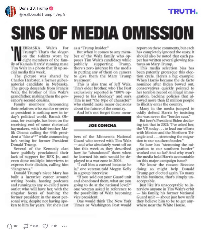 Post image from Donald Trump