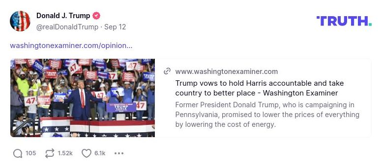 Post image from Donald Trump