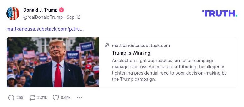 Post image from Donald Trump