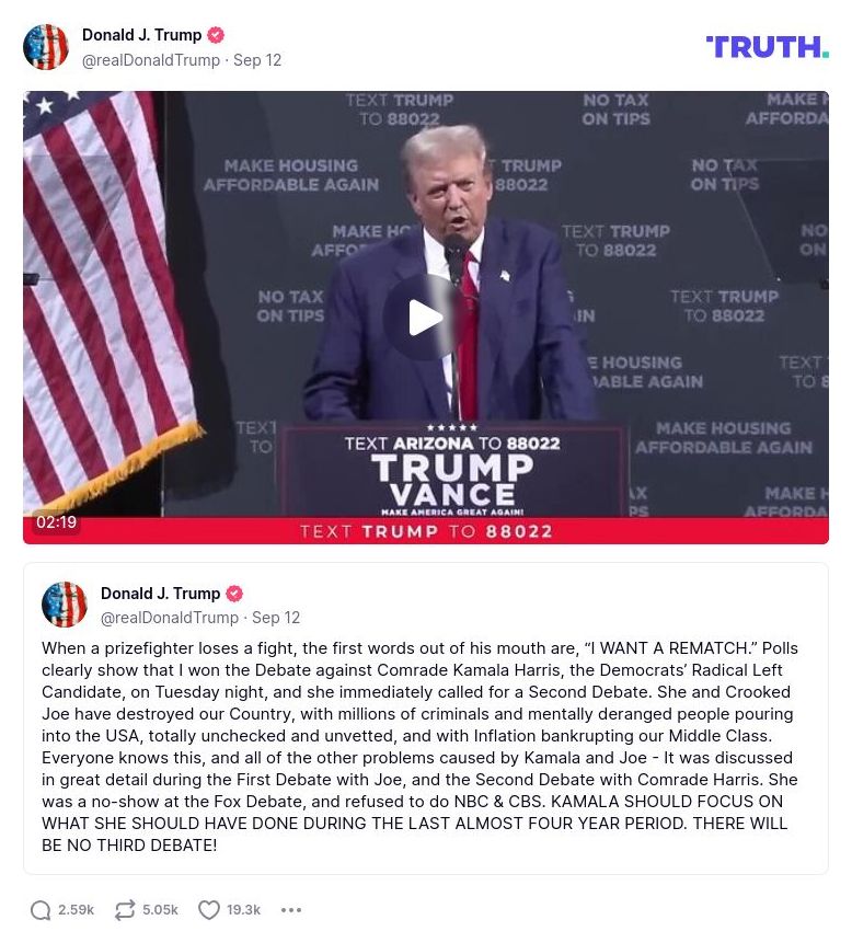 Post image from Donald Trump