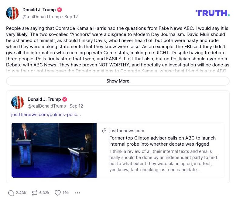 Post image from Donald Trump