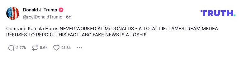 Post image from Donald Trump