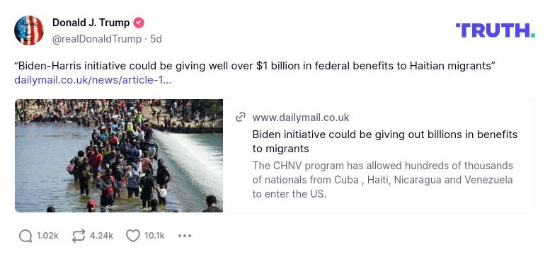 Post preview from Donald Trump