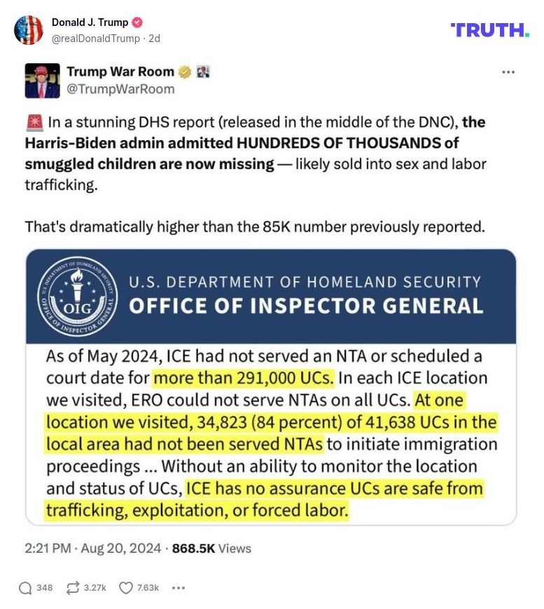 Post image from Donald Trump