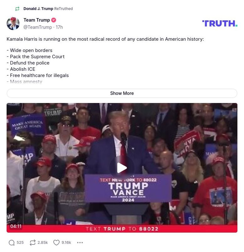 Post image from Donald Trump