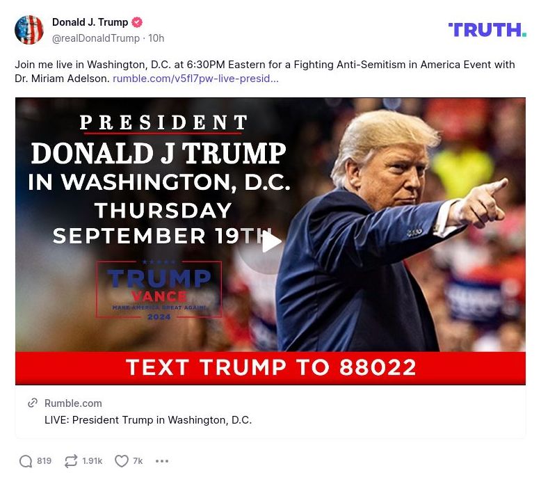 Post image from Donald Trump