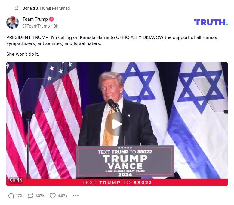 Post preview from Donald Trump