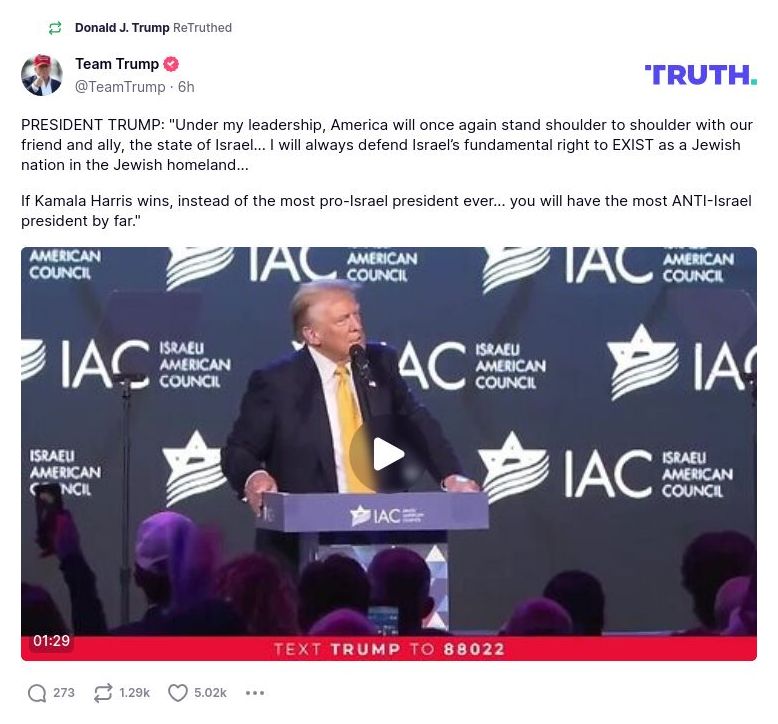 Post preview from Donald Trump