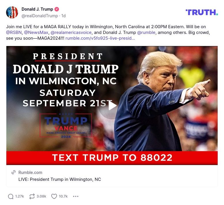 Post image from Donald Trump