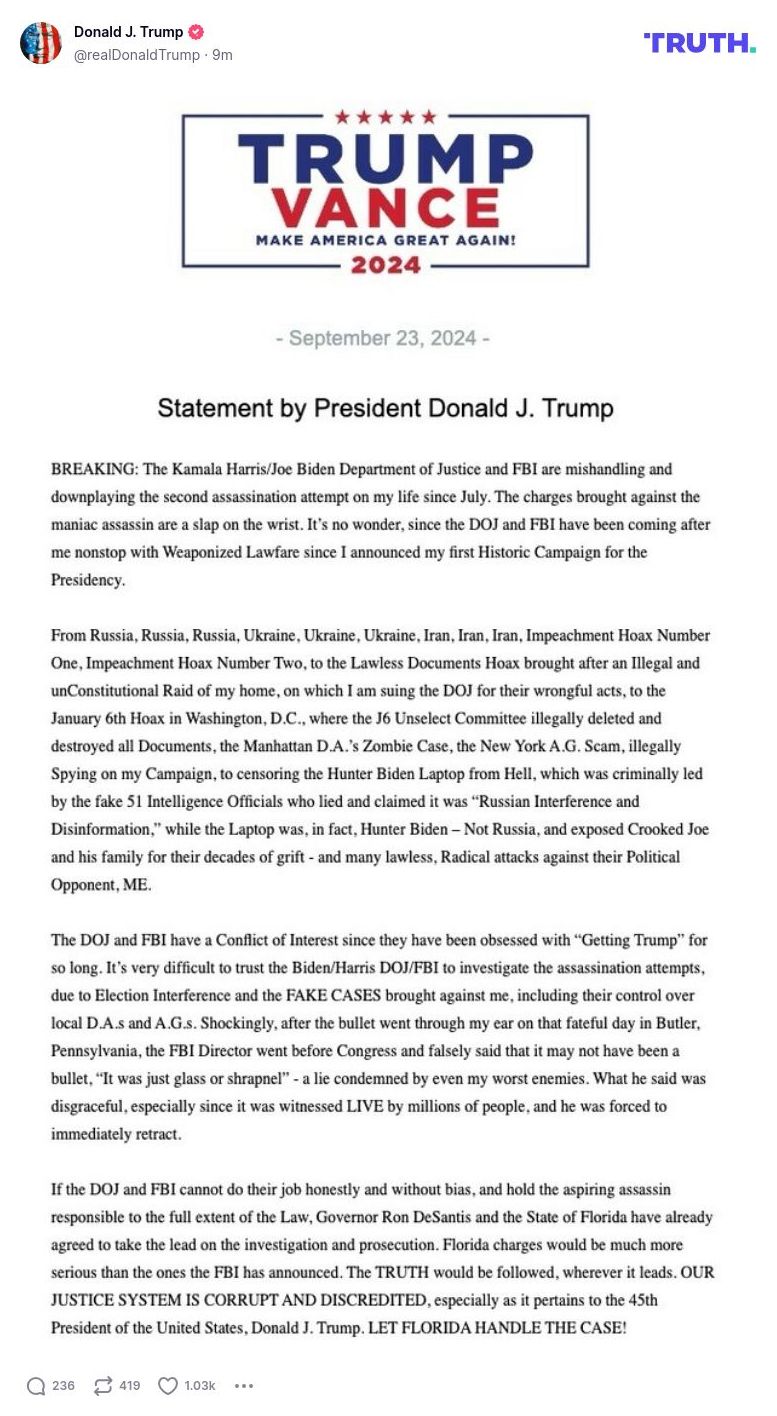 Post image from Donald Trump