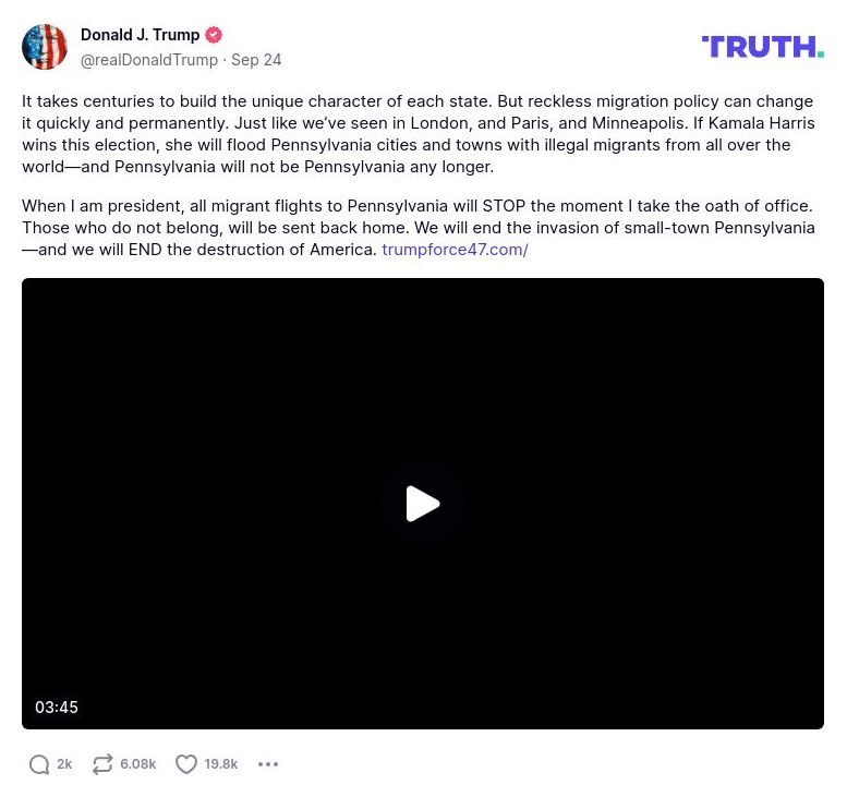 Post image from Donald Trump