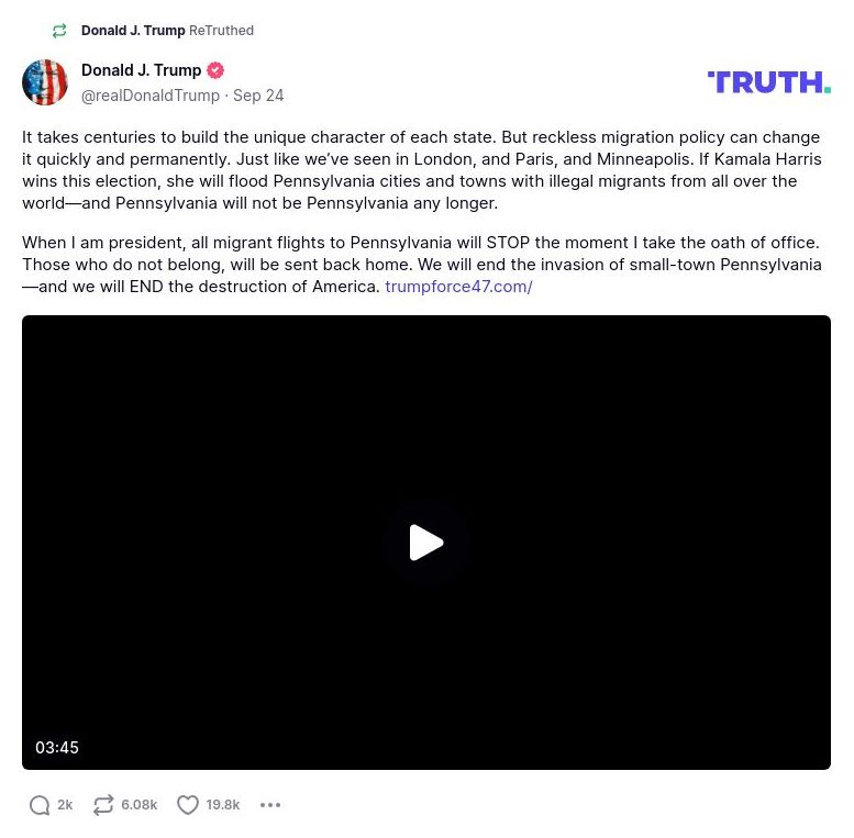 Post image from Donald Trump