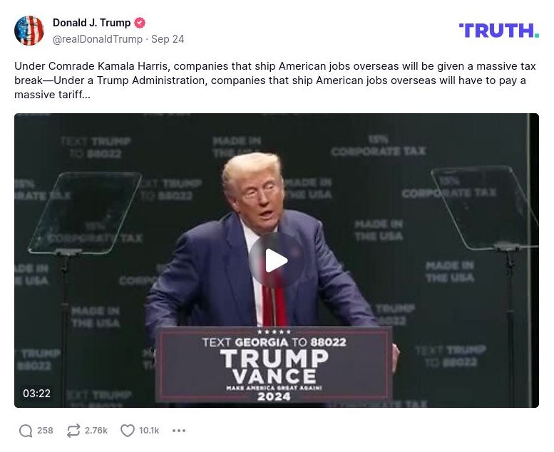 Post image from Donald Trump