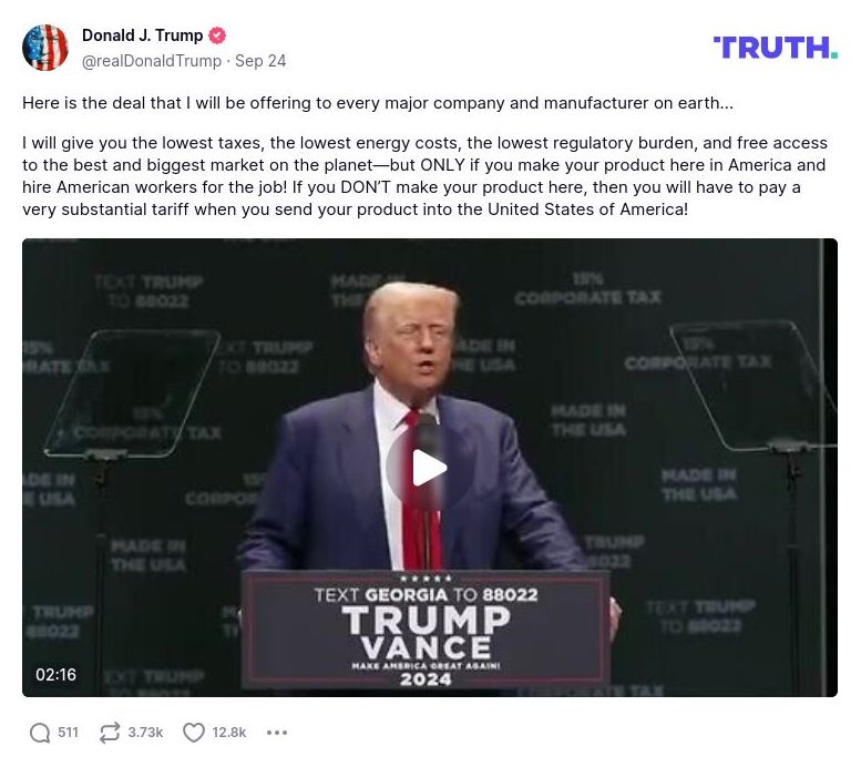 Post image from Donald Trump