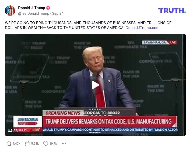 Post image from Donald Trump