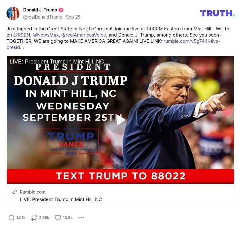 Post image from Donald Trump