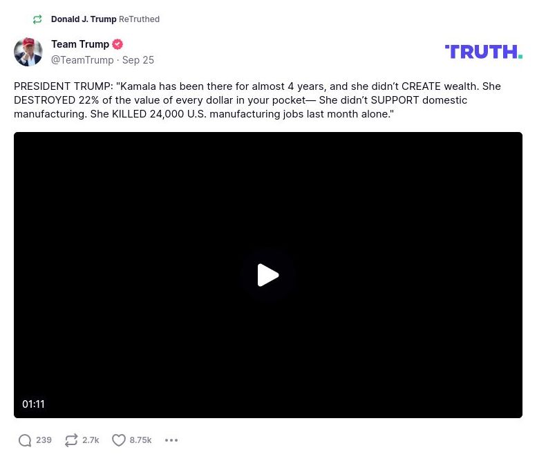 Post image from Donald Trump