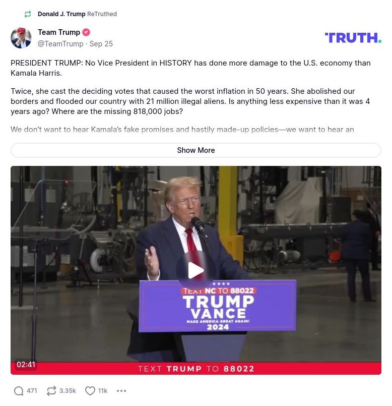 Post preview from Donald Trump