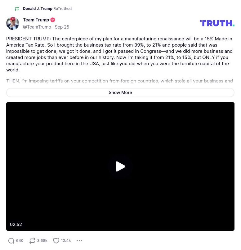 Post image from Donald Trump