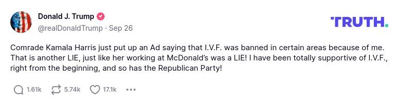 Post image from Donald Trump