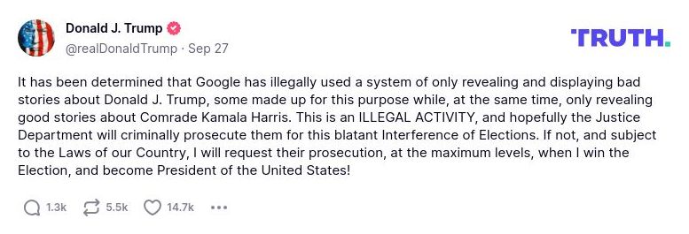 Post image from Donald Trump