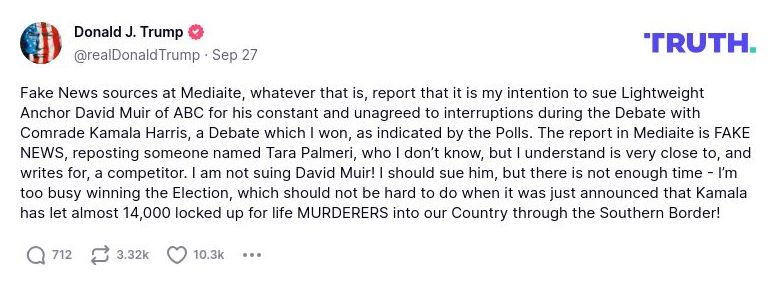 Post image from Donald Trump