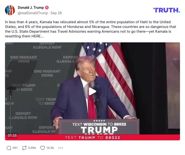 Post image from Donald Trump