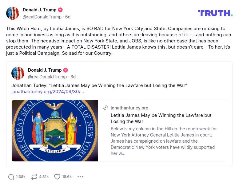 Post image from Donald Trump