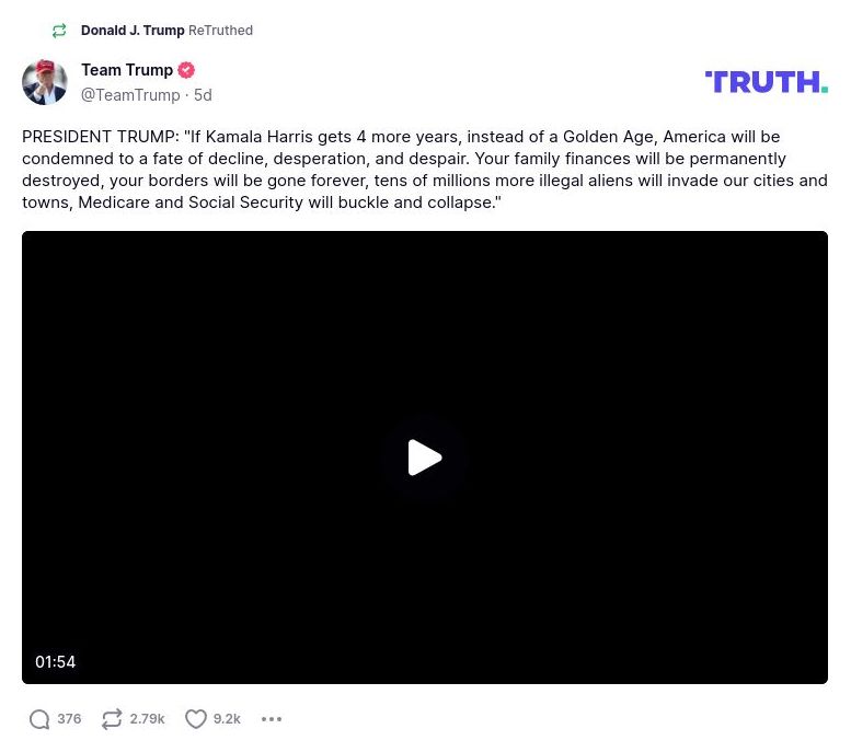 Post image from Donald Trump