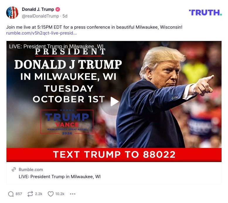 Post image from Donald Trump