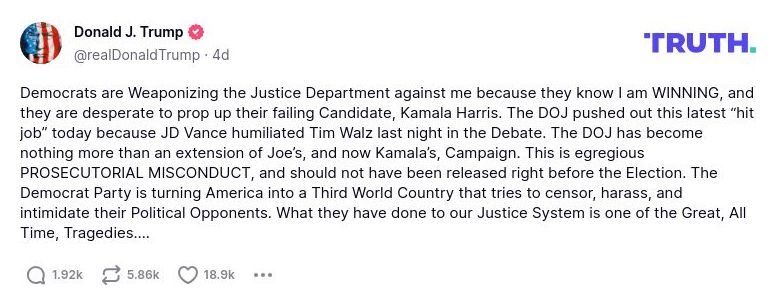 Post image from Donald Trump