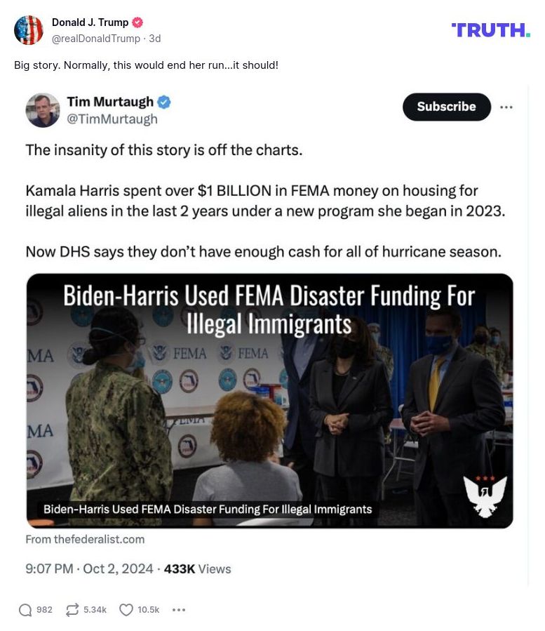 Post image from Donald Trump