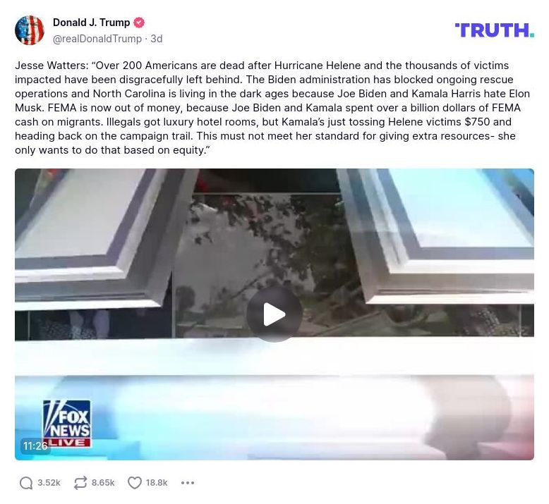 Post preview from Donald Trump