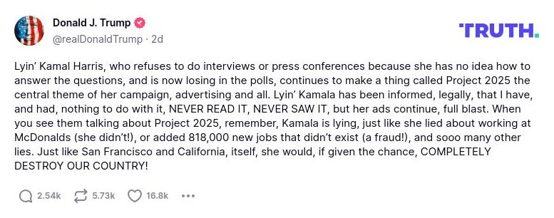 Post image from Donald Trump