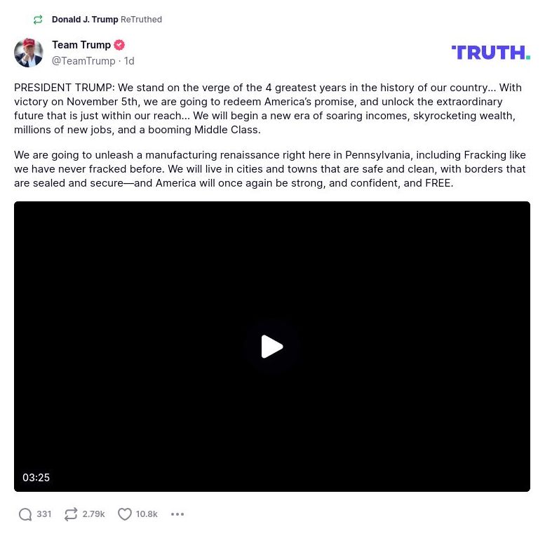 Post image from Donald Trump