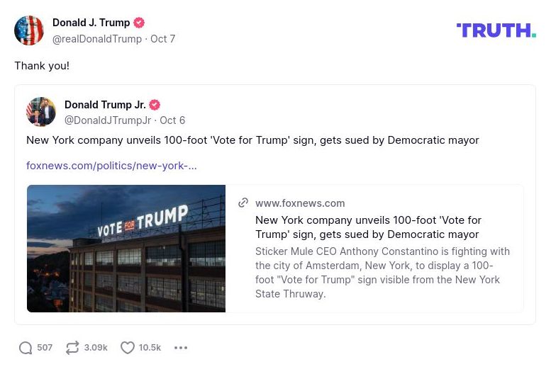 Post image from Donald Trump