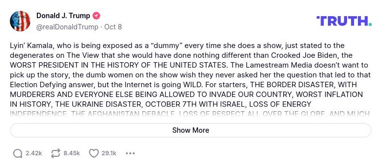 Post preview from Donald Trump