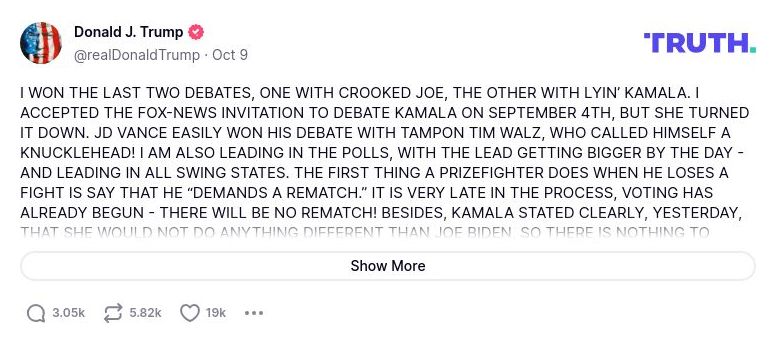 Post preview from Donald Trump