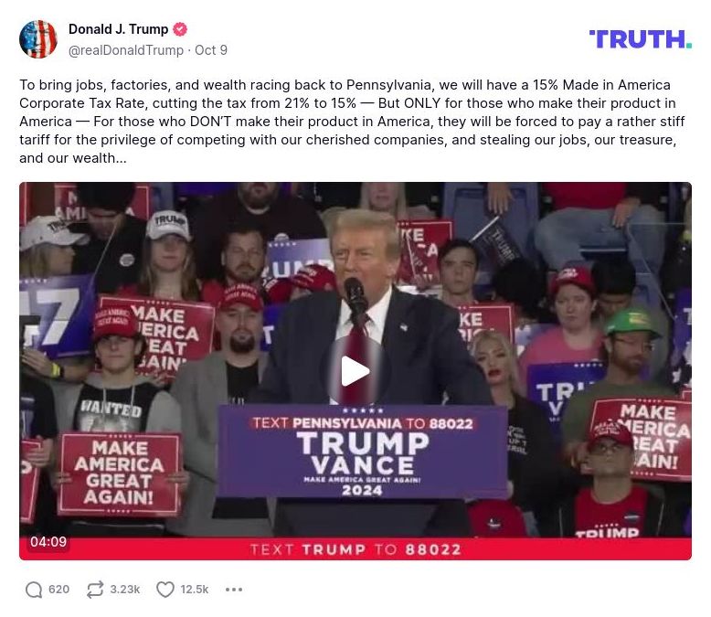 Post image from Donald Trump