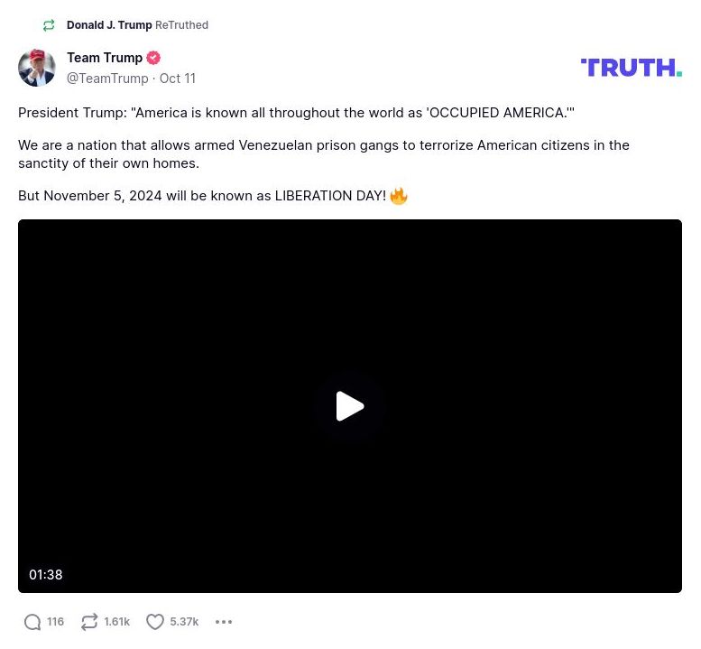 Post image from Donald Trump