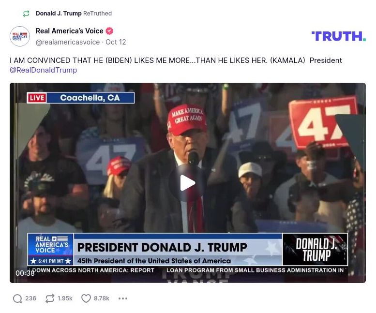 Post preview from Donald Trump