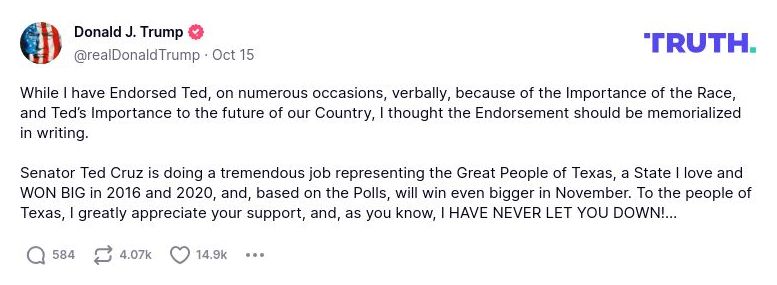 Post image from Donald Trump