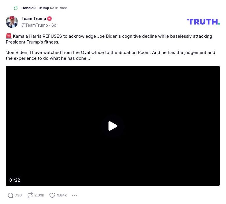 Post preview from Donald Trump