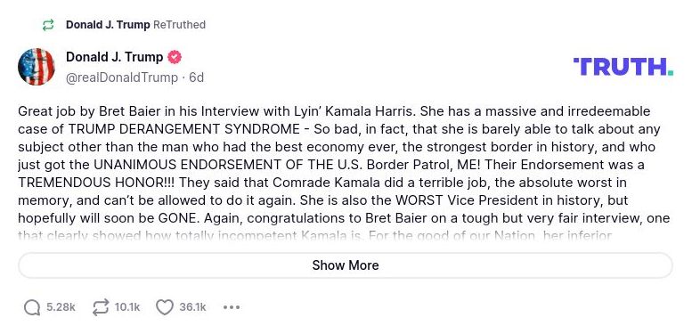 Post image from Donald Trump