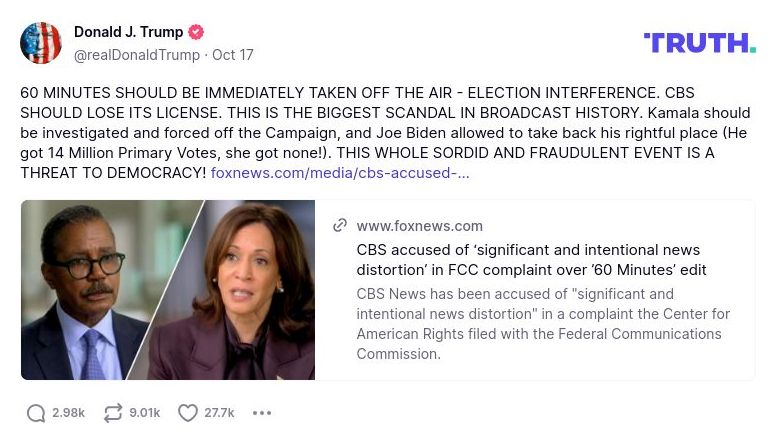 Post preview from Donald Trump