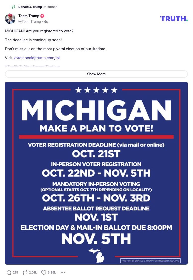 Post image from Donald Trump