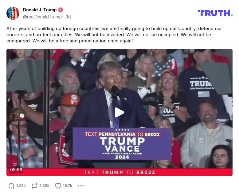 Post image from Donald Trump