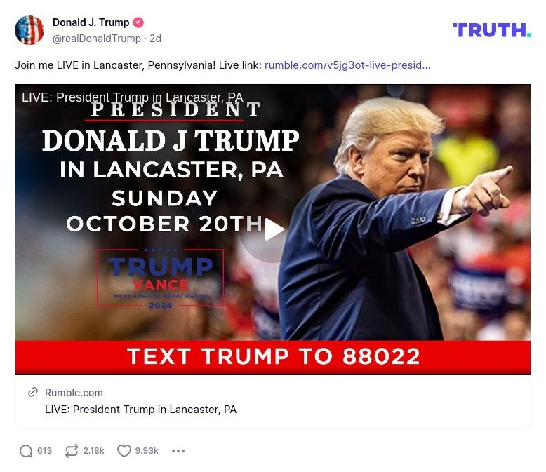 Post image from Donald Trump