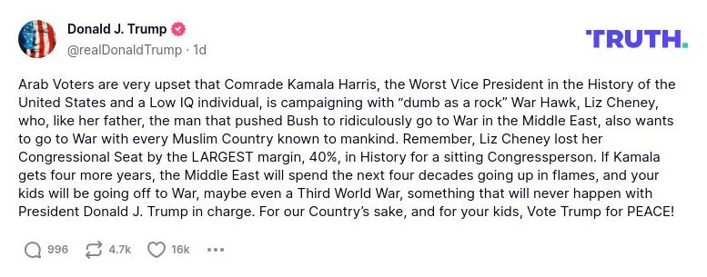 Post image from Donald Trump