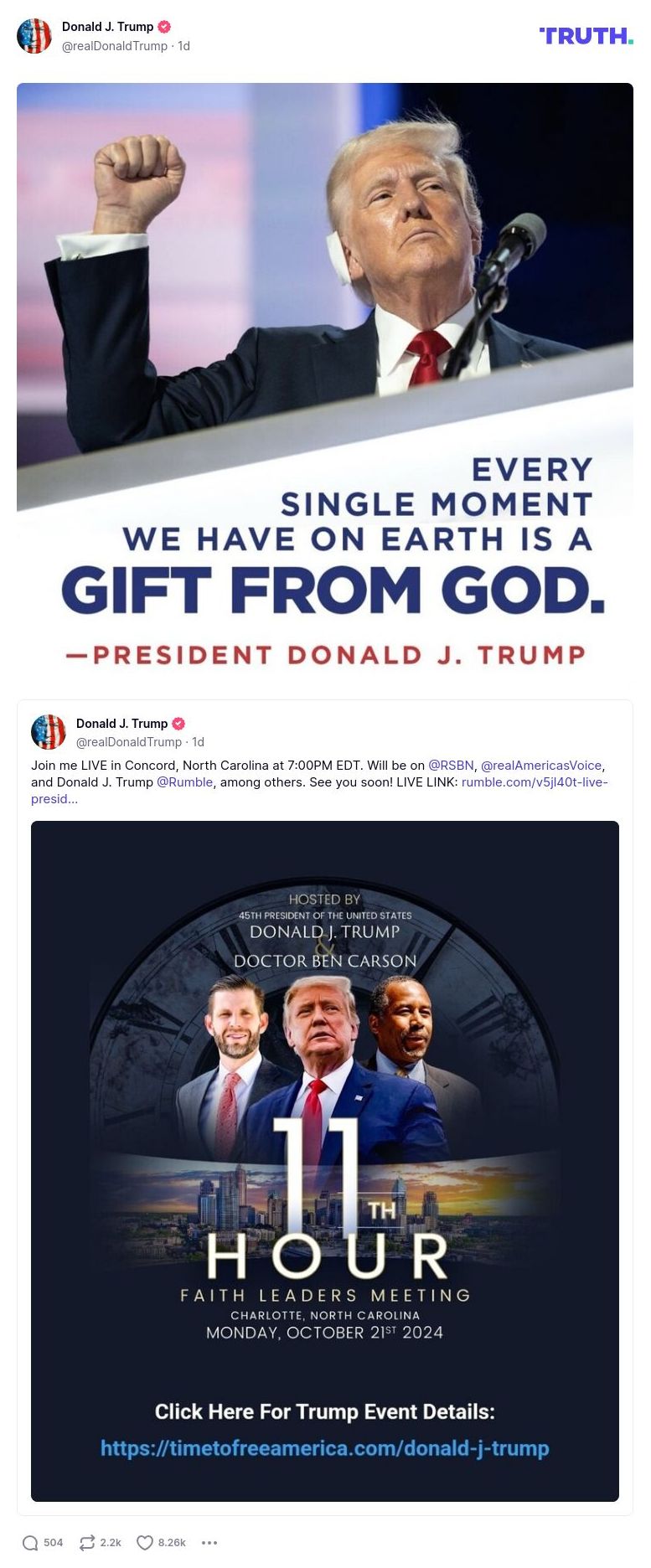 Post image from Donald Trump